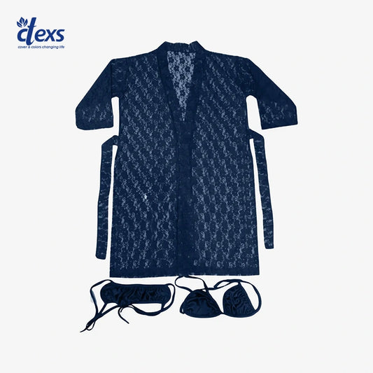 2 Pieces Short Net Nighty - Navy Blue