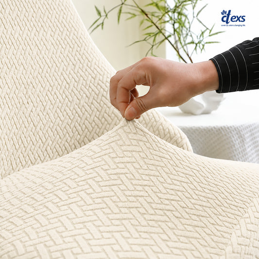 Stripe Jacquard Turkish Chair Cover - Off White
