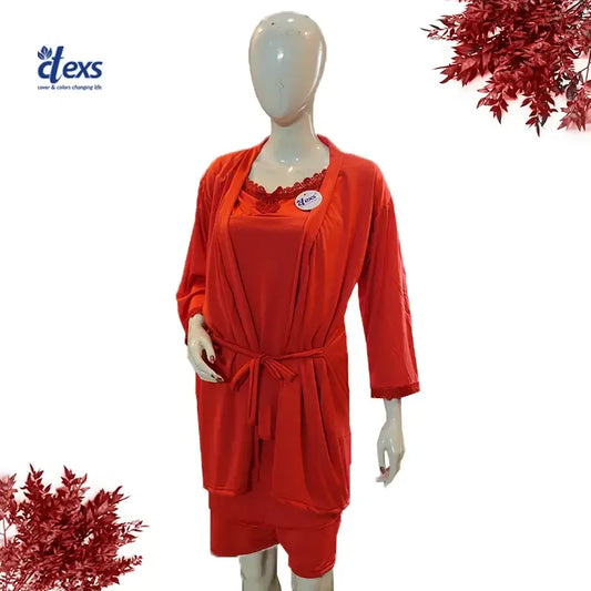 Women Silk Nighty 4 pcs set - Mehroon - Ctexs