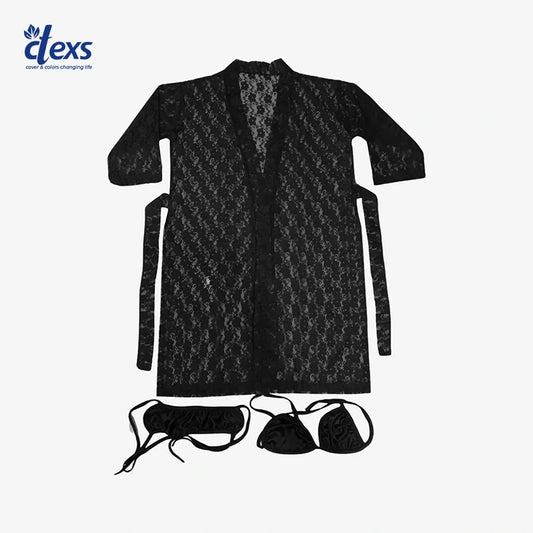 2 Pieces Short Net Nighty - Black