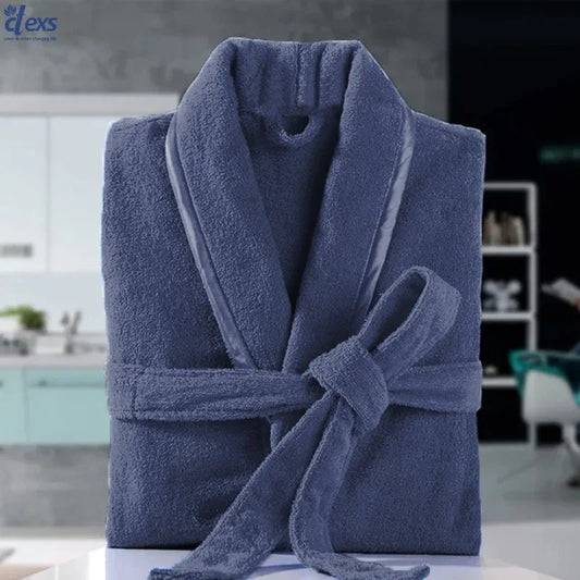 Unisex Fluffy Bathrobe - Navy Blue - Ctexs