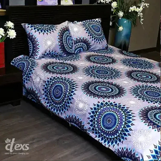 Blue Rangloi Pattern Bed Sheet Set - Double Bed King Size