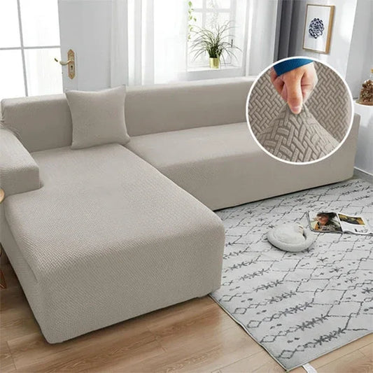 Stripe Jacquard L Shape Sofa Cover - Beige - Ctexs