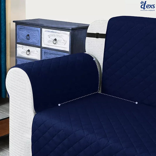 Quilted Sofa Cover With Pocket | Navy Blue - Ctexs