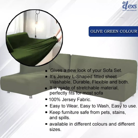 L Shape Jersey Sofa Cover - Olive Green - Ctexs