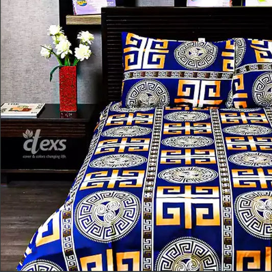 Blue Versace Print Bed Sheet Set - Double Bed King Size