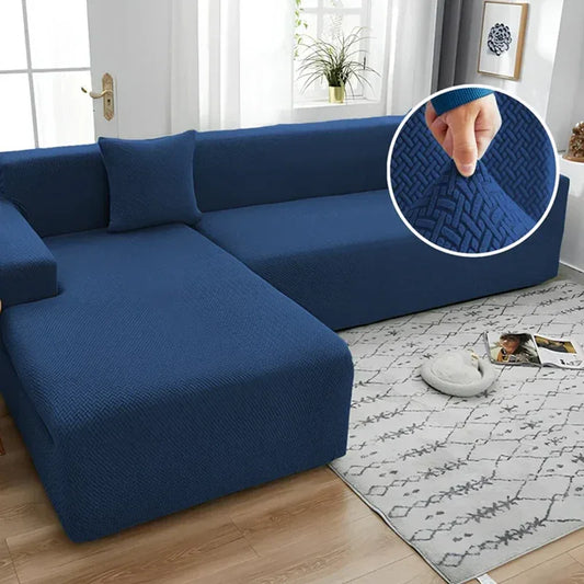 Stripe Jacquard L Shape Sofa Cover - Navy Blue - Ctexs