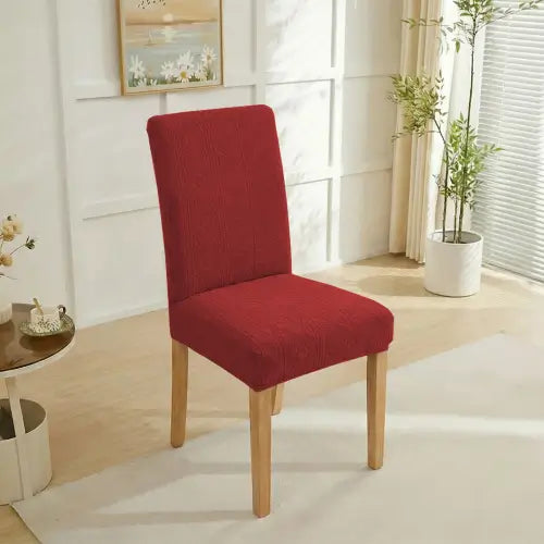 Embossed Geometric Jacquard Dinning Chair Cover - Mehroon