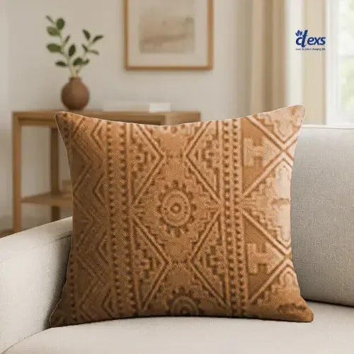 Embossed Geometric Jacquard Cushion Covers - Camel Brown
