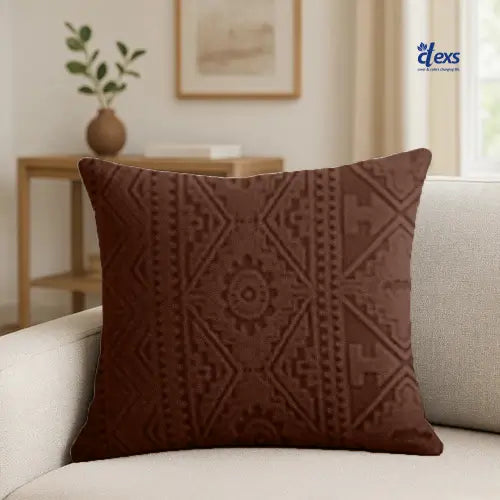 Embossed Geometric Jacquard Cushion Covers - Dark Brown