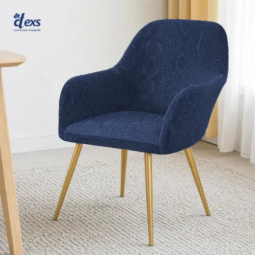 Embossed Geometric Jacquard Turkish Arm Chair Cover - Navy Blue
