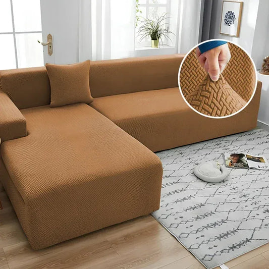 Stripe Jacquard L Shape Sofa Cover - Camel Brown - Ctexs