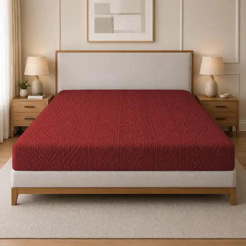Embossed Geometric Jacquard Bed Fitted - Mehroon