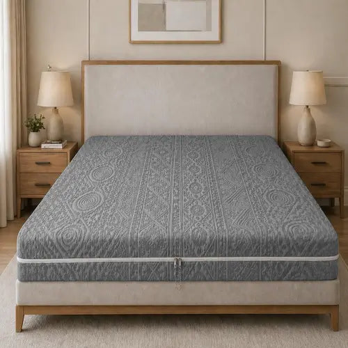 Embossed Geometric Jacquard Zipper Mattress Cover - Grey