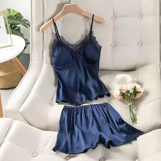 Silk Cami Set - Navy Blue