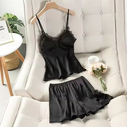 Silk Cami Set - Black