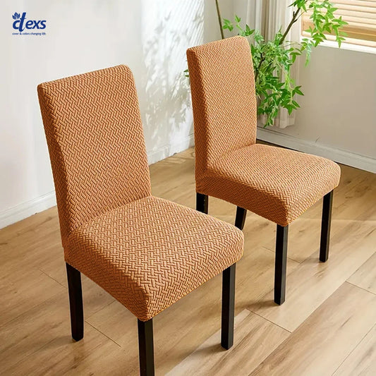 Stripe Jacquard Dining Chair Cover - Camel Brown