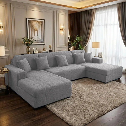 L-Shape Embossed Geometric Jacquard Sofa Cover - Grey