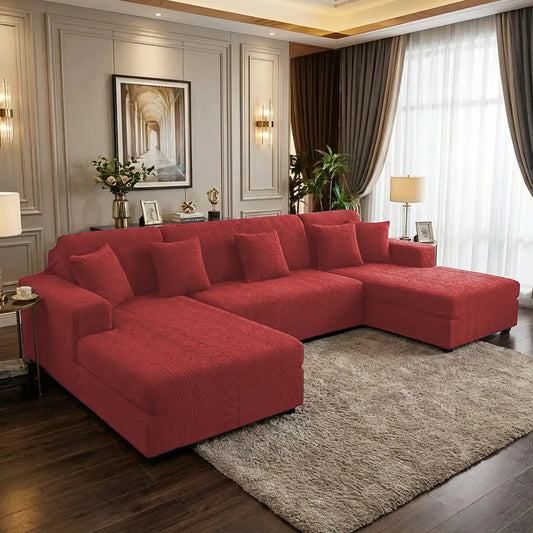 L-Shape Embossed Geometric Jacquard Sofa Cover - Mehroon