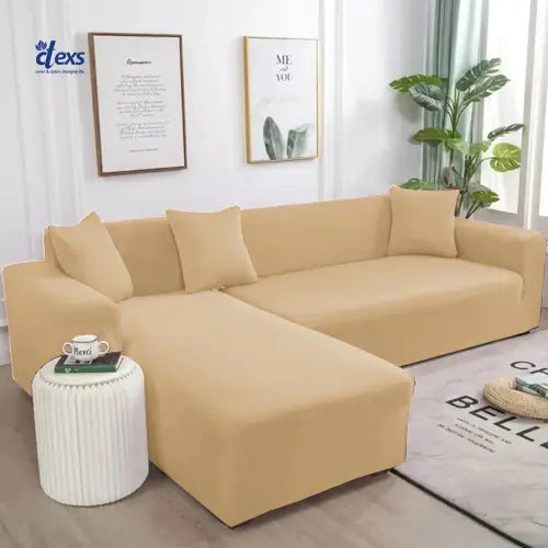 Lycra Jersey Fabric L-Shape Sofa Cover - Beigh