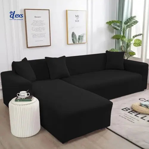 Lycra Jersey Fabric L-Shape Sofa Cover - Black