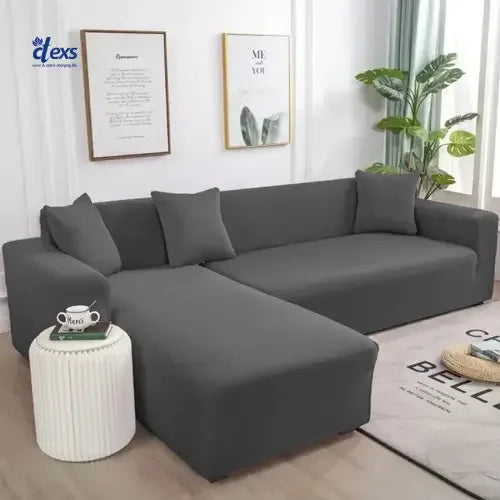 Lycra Jersey Fabric L-Shape Sofa Cover - Grey - Ctexs