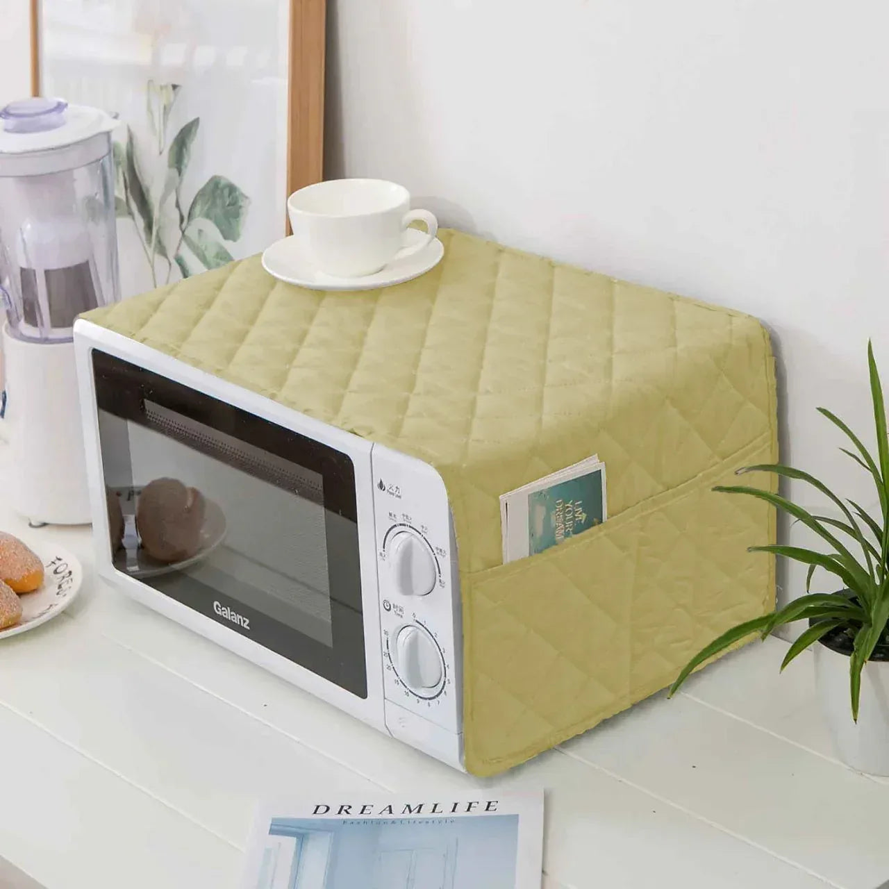 Quilted Microwave Oven Cover With Pocket | Beigh - Ctexs