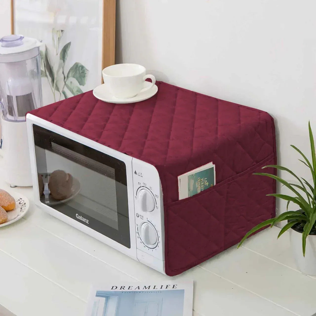 Quilted Microwave Oven Cover With Pocket | Mehroon - Ctexs
