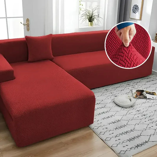 Stripe Jacquard L Shape Sofa Cover - Maroon - Ctexs