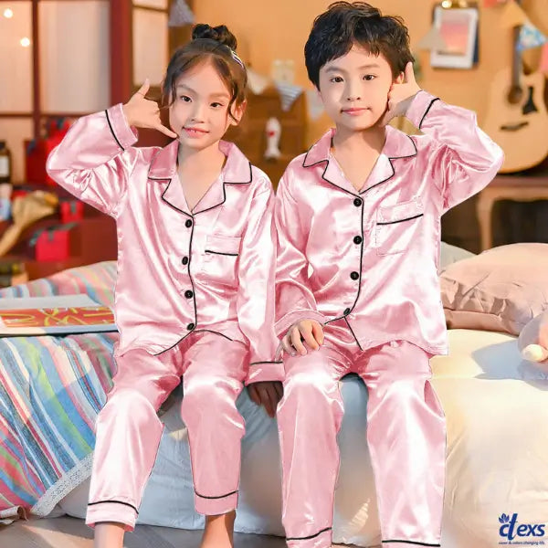 Kids Silk Night Suit Baby Pink