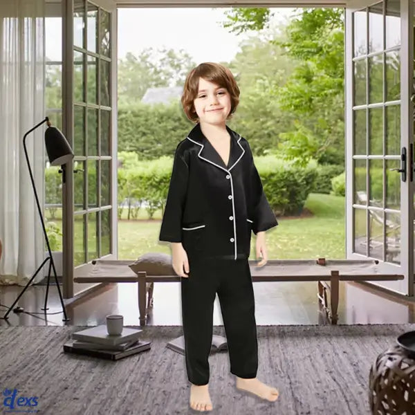 Kids Silk Night Suit Black