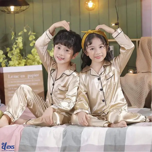 Kids Silk Night Suit Golden