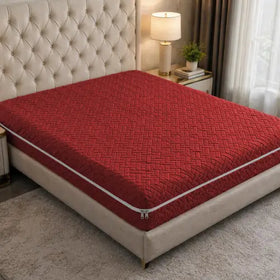 Stripe Jacquard Zipper Mattress Cover - Mehroon