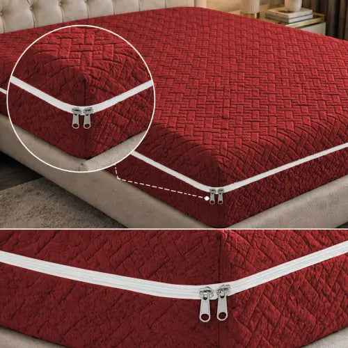 Stripe Jacquard Zipper Mattress Cover - Mehroon