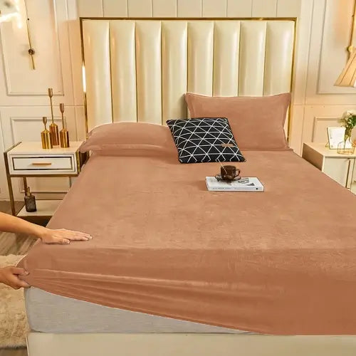 Terry Velvet Exclusive Bed Fitted Sheet - Camel Brown