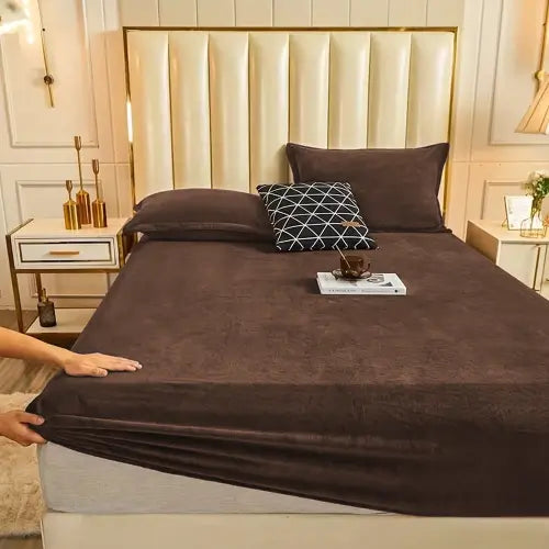 Terry Velvet Exclusive Bed Fitted Sheet - Dark Brown