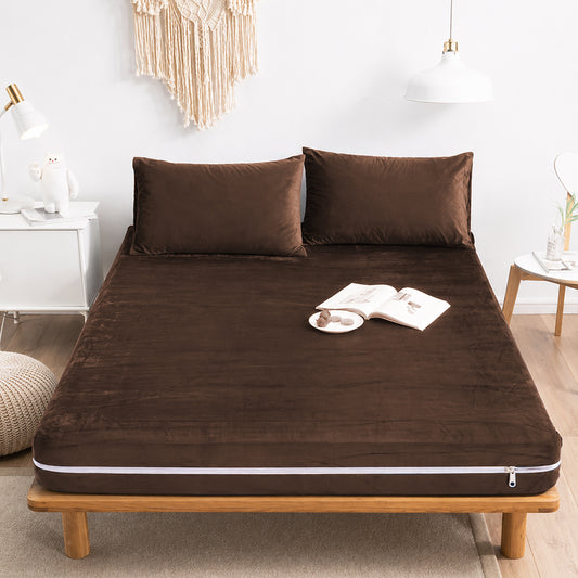 Terry Velvet Exclusive Zipper Mattress Cover - Dark Brown