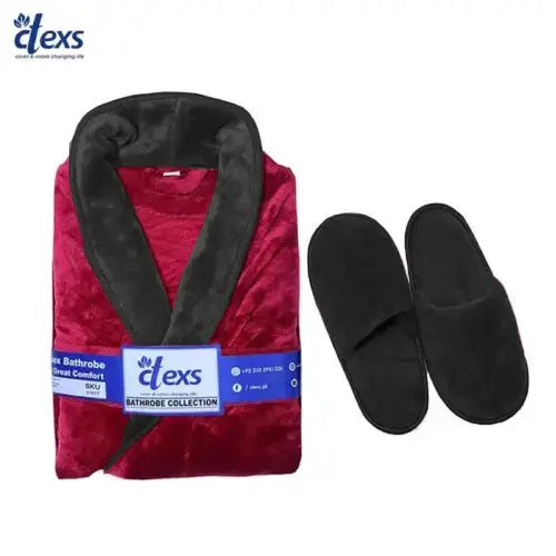 Bathrobe with Slippers Combo (Red)