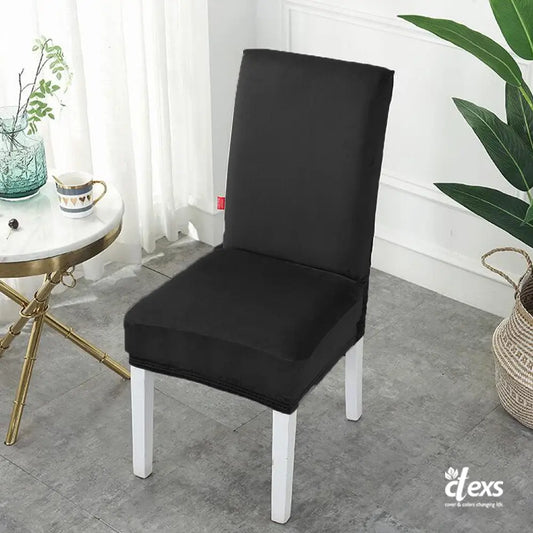 Soft Velvet Dining Chair Cover - Black