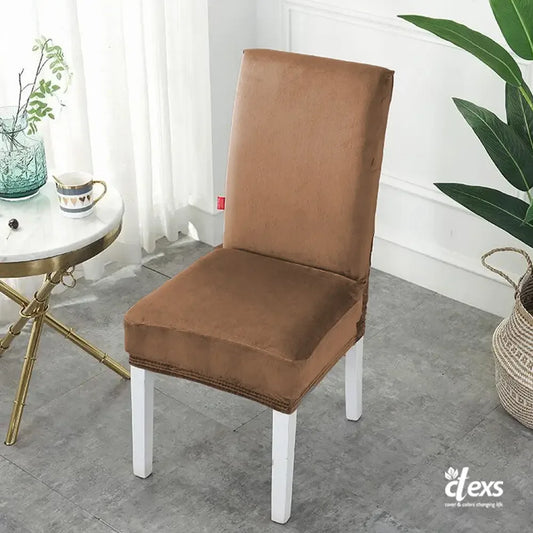Soft Velvet Dining Chair Cover - Camel Brown - Ctexs