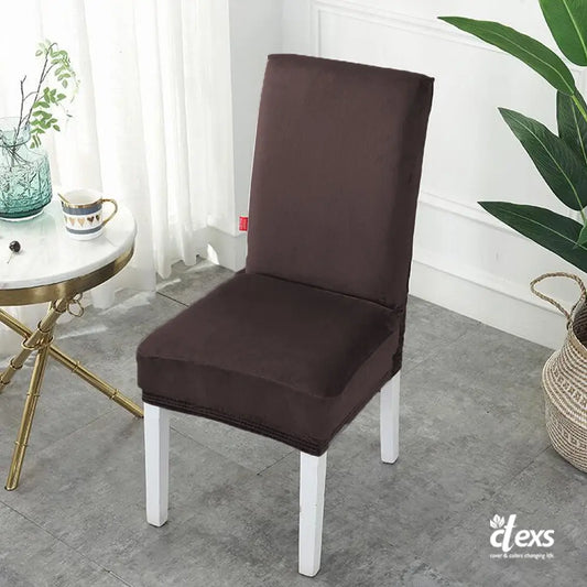 Soft Velvet Dining Chair Cover - Dark Brown