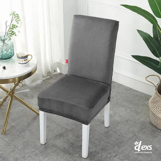 Soft Velvet Dining Chair Cover - Grey