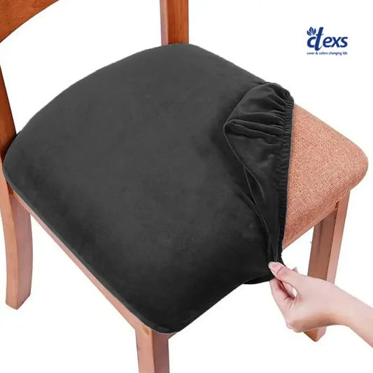 Soft Velvet Dining Chair Seat Cover - Black - Ctexs