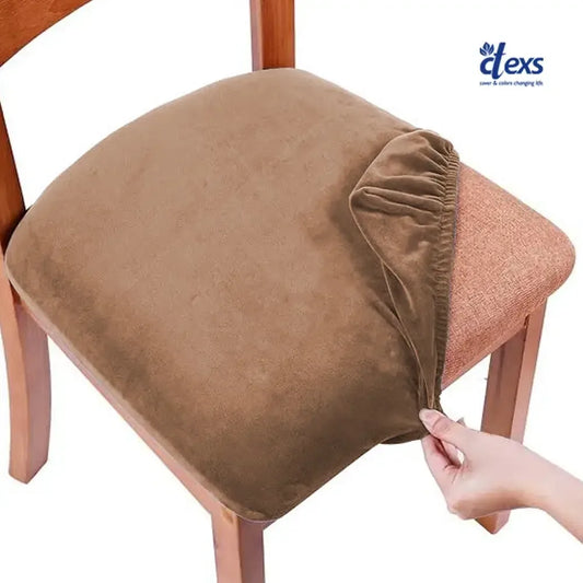 Soft Velvet Dining Chair Seat Cover - Camel Brown - Ctexs