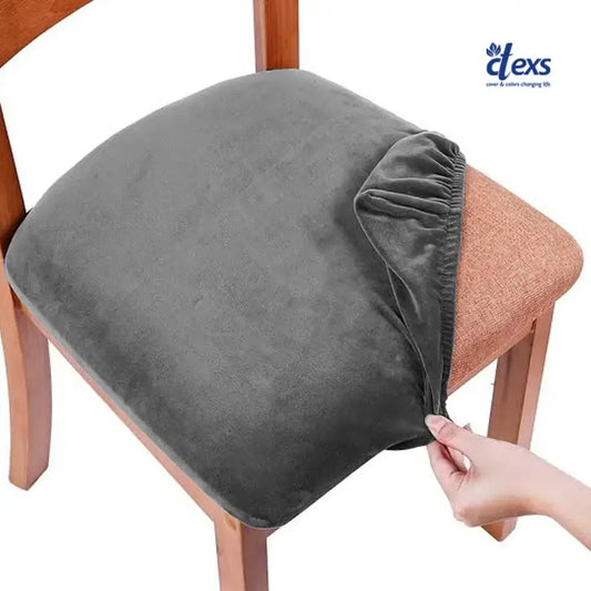 Soft Velvet Dining Chair Seat Cover - Grey - Ctexs