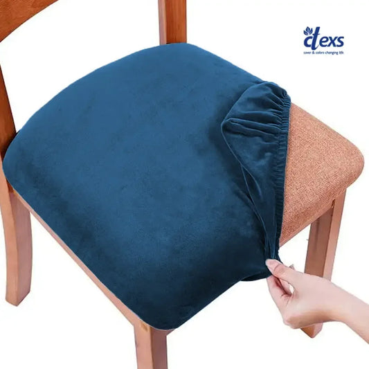Soft Velvet Dining Chair Seat Cover - Navy Blue - Ctexs