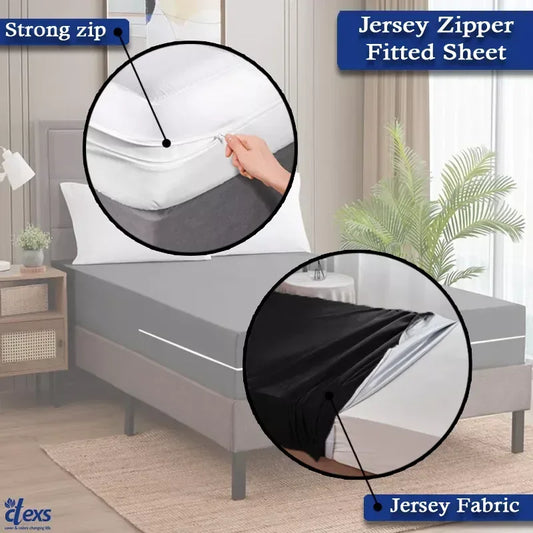 Jersey Zipper Bed Fitted Sheet - Black