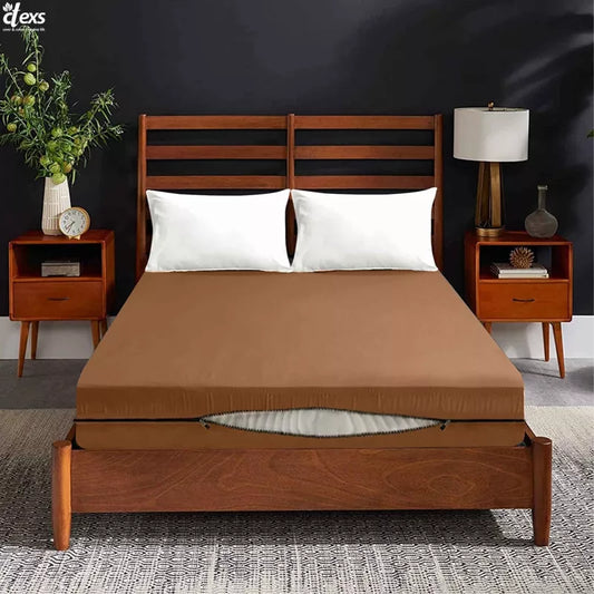 Jersey Zipper Bed Fitted Sheet - Camel