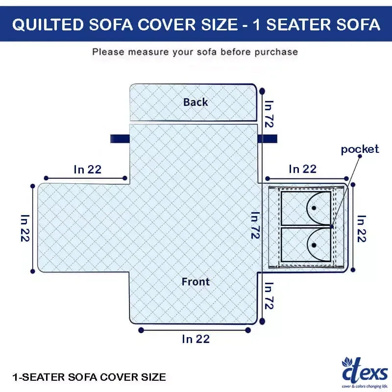 Waterproof Quilted Sofa Cover With Pocket | Navy Blue - Ctexs