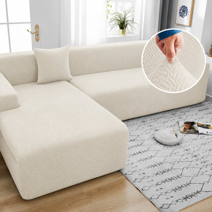Stripe Jacquard L Shape Sofa Cover - Off White